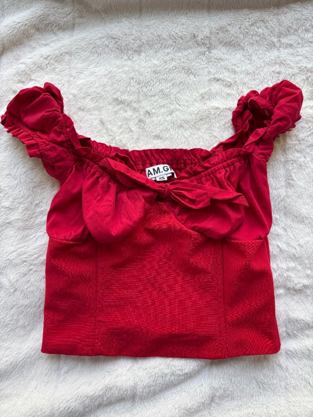 I.AM.GIA Red Milkmaid Corset Puff Sleeve Tie Front Crop Top XS